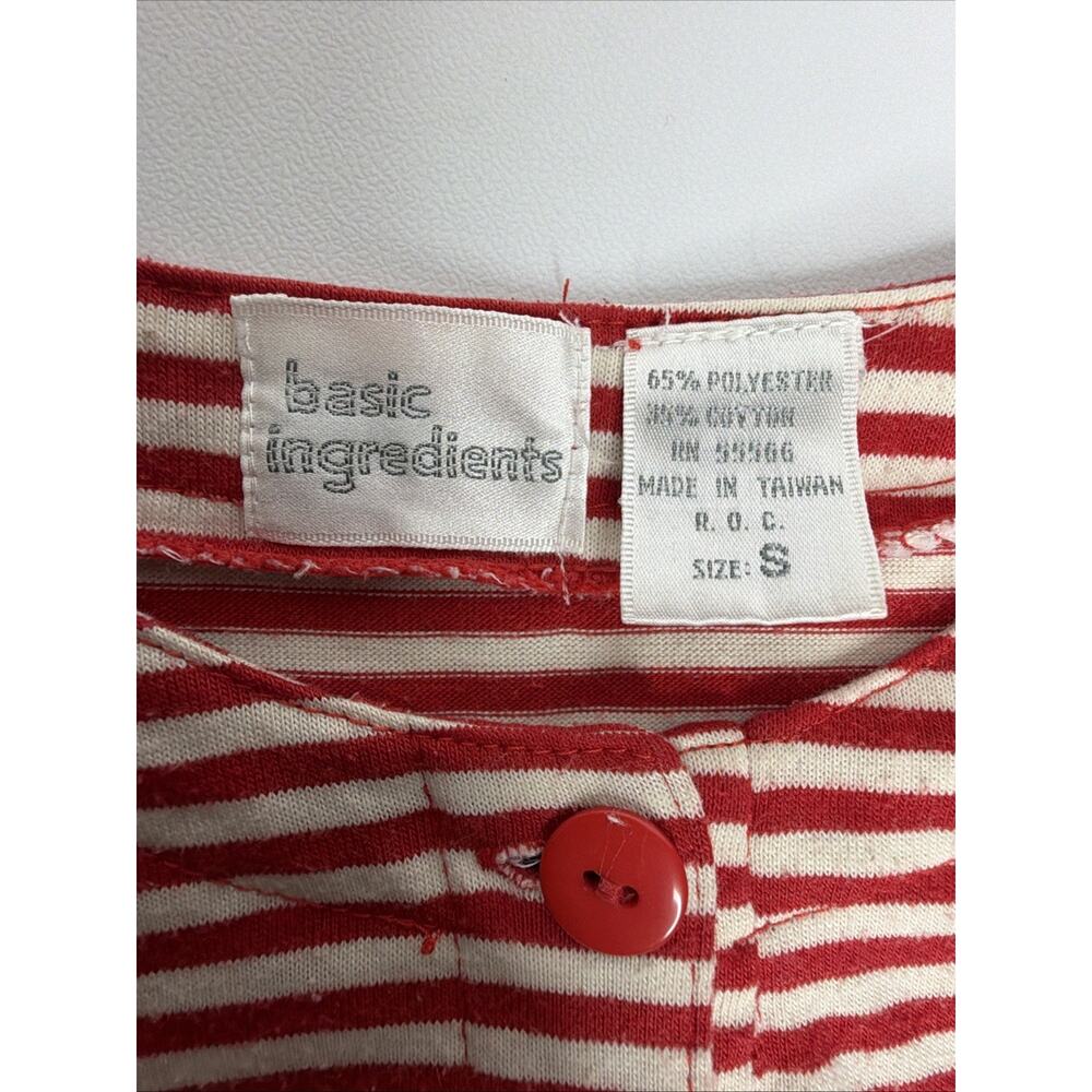 Vintage Basic Ingredients Red White Striped Button Top Small 3/4 Long Sleeve - Picture 3 of 11